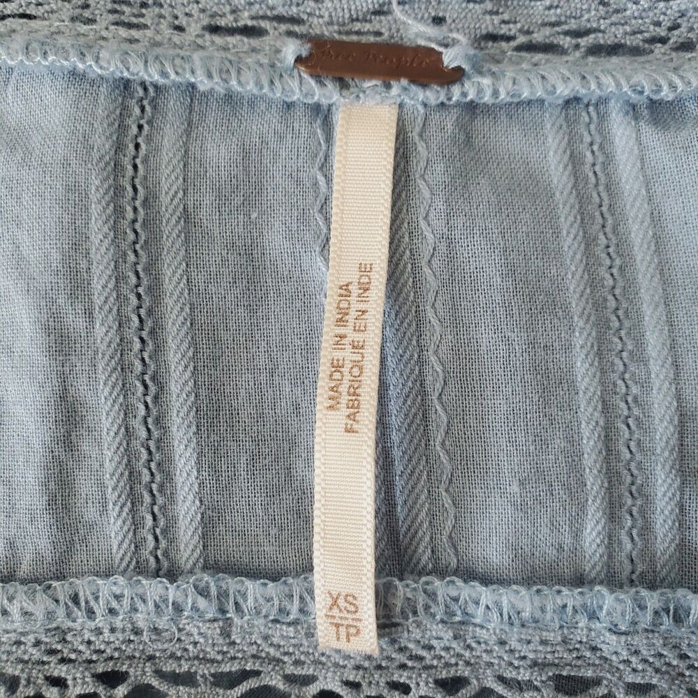 Free People Follow Your Heart Top Womens Size XS Dusty Blue Cropped Peasant - Picture 10 of 12